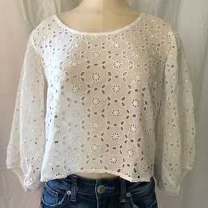 NWT American Eagle White Half Sleeve Eyelet Top